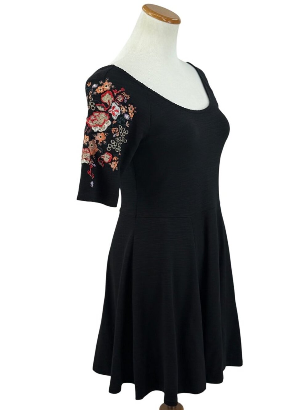 Free People Floral Embroidered Black Fit & Flare Mini Dress S| Indie Sleaze Boho - Picture 14 of 16